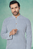 Resham Work Embroidered Georgette Bluish Grey Men Kurta Churidar