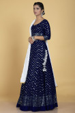 Georgette Navy Blue Sangeet Lehenga with Resham embroidery