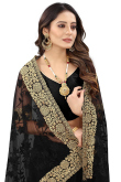 Resham Work Embroidered Net Black Party Wear Saree