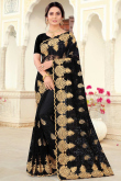 Resham Work Embroidered Net Black Saree