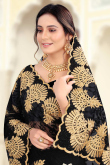 Resham Work Embroidered Net Black Saree
