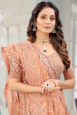 Resham Work Embroidered Net Coral Peach Saree