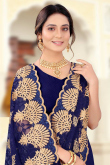 Resham Work Embroidered Net Dark Blue Saree