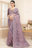 Resham Embroidered Net Mauve Pink Saree