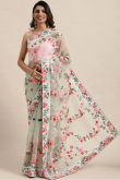 Resham Work Embroidered Net Mint Green Saree