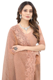 Resham Work Embroidered Net Peach Saree