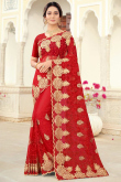 Resham Work Embroidered Net Red Indian Saree
