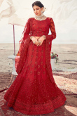 Resham Work Embroidered Net Red Lehenga