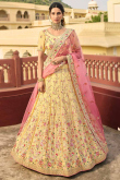 Resham Work Embroidered Georgette Pale Yellow Lehenga