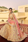 Resham Work Embroidered Georgette Pale Yellow Lehenga