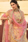 Resham Work Embroidered Georgette Pale Yellow Lehenga