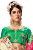 Resham Work Embroidered Satin Green Lehenga