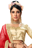 Resham Work Embroidered Satin Light Beige Lehenga