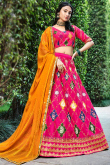 Resham Work Embroidered Silk Magenta Pink Lehenga