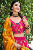 Resham Work Embroidered Silk Magenta Pink Lehenga