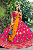 Resham Work Embroidered Silk Magenta Pink Lehenga