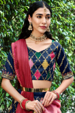 Resham Work Embroidered Silk Navy Blue Lehenga