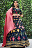 Resham Work Embroidered Silk Navy Blue Lehenga