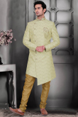 Resham Work Embroidered Silk Pistachio Green Men Sherwani