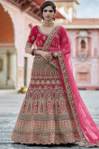 Rani Pink Velvet A Line Lehenga with Resham embroidery