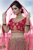 Rani Pink Velvet A Line Lehenga with Resham embroidery