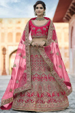 Velvet Rani Pink Zari Embroidered Lehenga for Bridal Wear