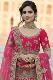 Velvet Rani Pink Zari Embroidered Lehenga for Bridal Wear
