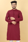 Resham Work Embroidered Viscose Light Maroon Men Kurta