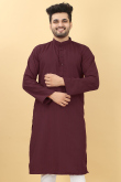 Resham Work Embroidered Viscose Light Maroon Men Kurta