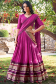 Rose Pink Cotton Weaved Flared Style Lehenga For Festival