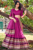 Rose Pink Cotton Weaved Flared Style Lehenga For Festival