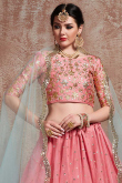 Rose Pink Net Lehenga With Silk Choli