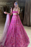 Rose Pink Net Sequins embroidered Flared Style Lehenga