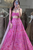 Rose Pink Net Sequins embroidered Flared Style Lehenga