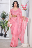 Rose Pink Sequins Embroidered Net Saree For Festival 