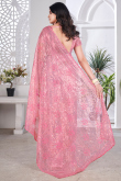 Rose Pink Sequins Embroidered Net Saree For Festival 