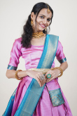 Rose Pink Weaved Zari Silk South Indian Style Lehenga 