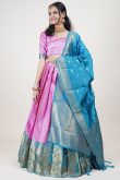Rose Pink Weaved Zari Silk South Indian Style Lehenga 