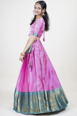 Rose Pink Weaved Zari Silk South Indian Style Lehenga 
