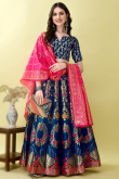 Royal Blue Art Silk Woven Zari Panelled Style Lehenga