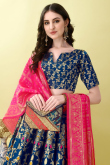 Royal Blue Art Silk Woven Zari Panelled Style Lehenga