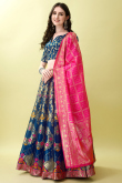 Royal Blue Art Silk Woven Zari Panelled Style Lehenga