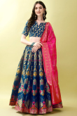 Royal Blue Art Silk Woven Zari Panelled Style Lehenga