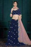 Royal Blue Crepe Lehenga Choli With Mirror Work