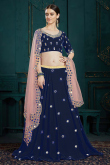 Royal Blue Crepe Lehenga Choli With Mirror Work