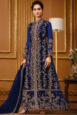 Royal Blue Crepe Trouser Suit with Net Embroidered Jacket