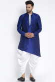 Royal Blue Dupion Silk Asymmetric Men's Dhoti Kurta 