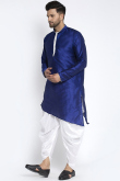Royal Blue Dupion Silk Asymmetric Men's Dhoti Kurta 