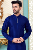 Royal Blue Dupion Silk Plain Men Kurta Pajama