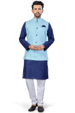 Royal Blue Linen Churidar Men Kurta 